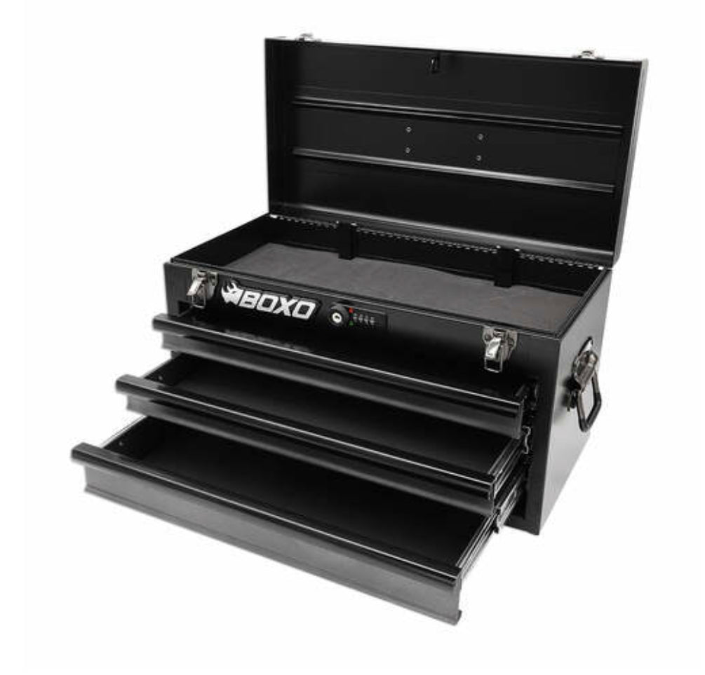 Boxo USA Hand Carry Tool Box 3-Drawer Heavy Duty Steel Toolbox with Lock System