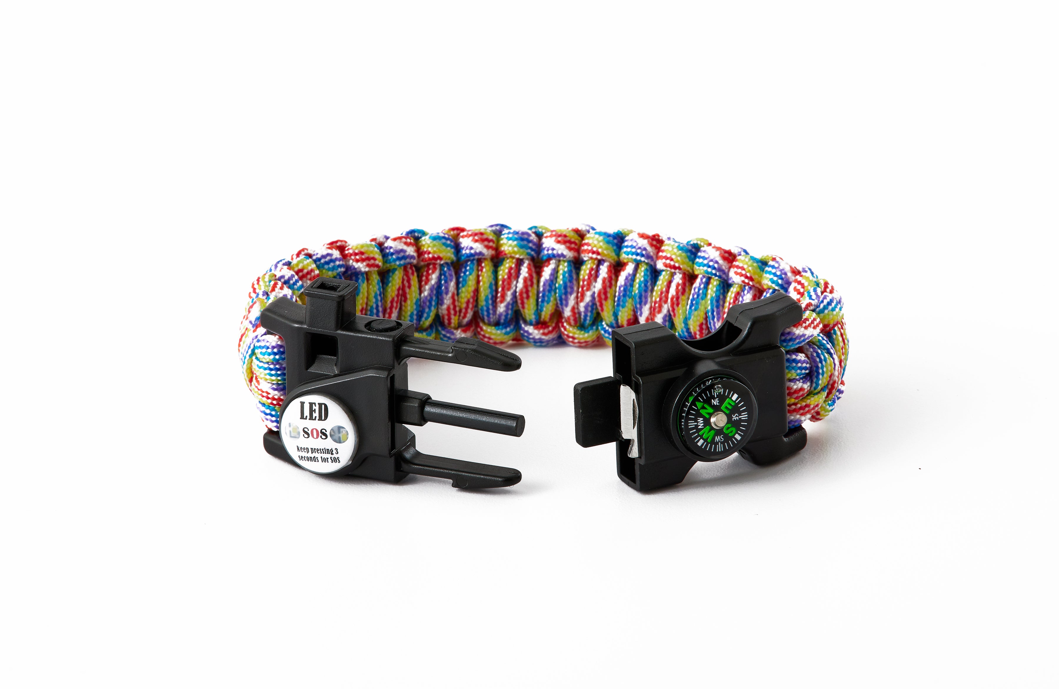 Escape SOS Adjustable Outdoor Braided Paracord Bracelet with Compass & SOS LED Light